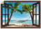 ARTland Wanddeko Wandtattoo selbstklebende Vinylfolie 130x90 cm Fensterblick Fenster Strand Karibik Meer Palmen Hängematte Südsee T4TP