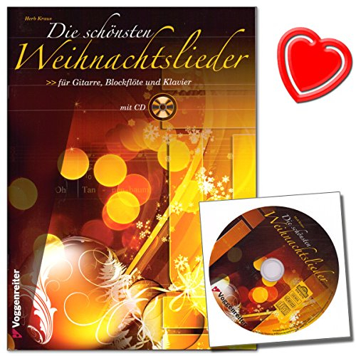 Die schönsten Weihnachtslieder - Hits der Weihnachtsmusik - Sammlung mit 25 Weihnachtsliedern von Herb Kraus - mit bunter herzförmiger Notenklammer