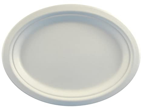 Papstar 81329 - Piatti ovali in Canna da Zucchero, 26 cm x 20 cm x 2 cm, 50 pz, Colore: Bianco