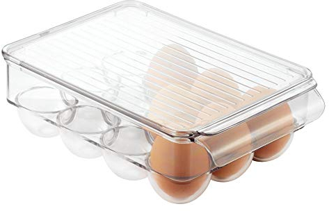 iDesign 73030 Fridge/Freeze Binz Egg Holder, Small Storage Box for Twelve Eggs, Made from BPA-Free Plastic, Clear