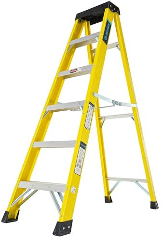 TB Davies 1235-006 Trade Electrician Swingback Step Ladders, 6 Tread, GRP Fibreglass, Built-in Tool Tray, 150kg Work Load, EN131