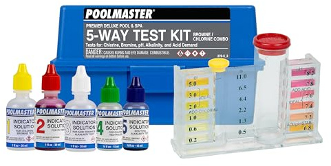 Poolmaster 5-Way Pool and Spa Water Test Kit with Case, Swimming Pool Chemical Test Kit for Chlorine, Bromine, pH, Alkalinity and Acid Demand, Premier Collection