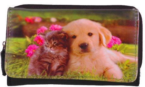 Eyecatch - Hund und Katze Damen Kunstleder Geldborse Schwarz
