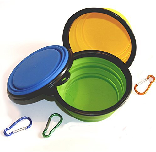 Gamelle pour Chien, Comsun Pliable Extensible Bol pour Chien Chat Silicone BPA Approuvé par la FDA Eau Nourriture pour Animaux Domestique Portable Gamelle de Voyage + Gratuit Crochet