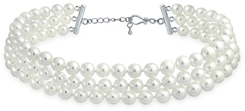 Bling Jewelry Collana A Collo Choker Intrecciata A Mano Con 3 File Di Perle Bianche Simulate Adatta A Ragazze Adolescenti E Donne Placcata In Argento