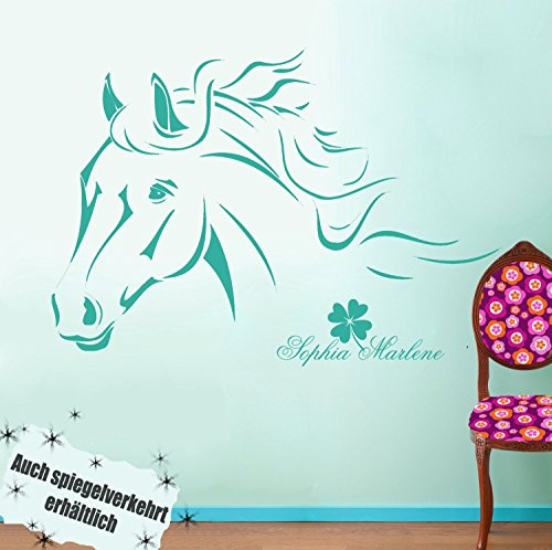 ilka parey wandtattoo-welt® Wandtattoo Pferd Pferdewandtattoo Wandtattoo Pferde mit Namen Kleeblatt M343B (lila) ~ Größe: 60cm breit x 40cm hoch
