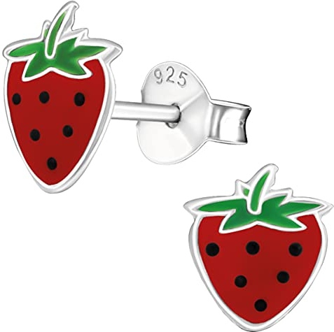 JAYARE Kinder Ohrringe Mädchen Erdbeeren Ohrstecker 925 Sterling Silber 925 rote Früchte Stecker Geschenke für Mädchen