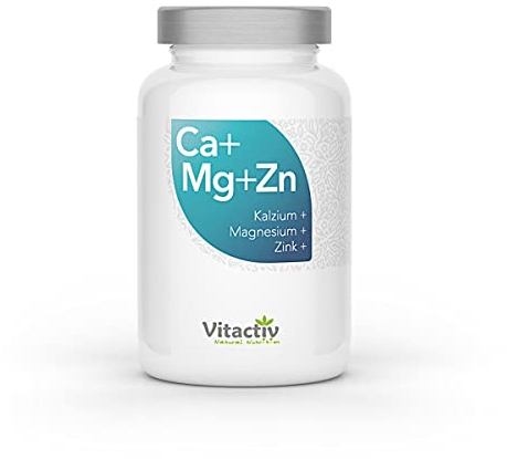 VITACTIV Calcium Magnesium Zink Tabletten - Mineralkomplex hochdosiert für Knochen, Muskeln, Haut & Haare - Calciumcitrat, Magnesiumcitrat und Zinkcitrat - Hohe Bioverfügbarkeit, Vegan - 100 Stück
