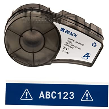 Brady Authentic (M21-750-595-BL) All-Weather Vinyl Label for Indoor/Outdoor ID, Lab and Equipment Labeling, White on Blue- For M210, M210-LAB, M211, BMP21-PLUS and BMP21-LAB Printers, .75 W, 21' L