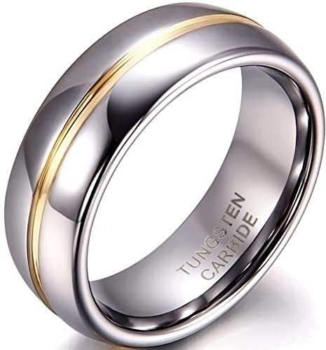 JewelryWe Schmuck 6/8mm Breite Wolframcarbid Herren-Ring Damen-Ring Gold Rille in der Mitte Partnerringe Hochzeit Engagement Band Größe 52 bis 74