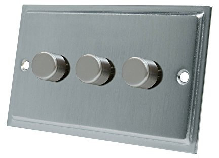 Slimline Satin Chrome LED 3 Gang Dimmer 250W - 10 Amp Triple 3 Gang 2 Way 250W LED Light Dimmer Switch