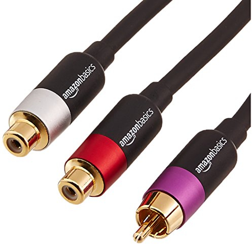 Amazon Basics Cable divisor adaptador en Y, RCA con 2 hembras en un extremo y 1 cable RCA macho en el otro, chapado en oro, 30.5 cm, negro