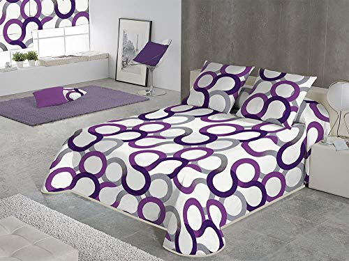 SABANALIA - Colcha Estampada Aros, Cubre Cama 50% algodón - 50% poliéster, Colcha para Primavera y Verano, (Disponible en Varios tamaños y colres) - Cama 200 - (300 x 280), Lila
