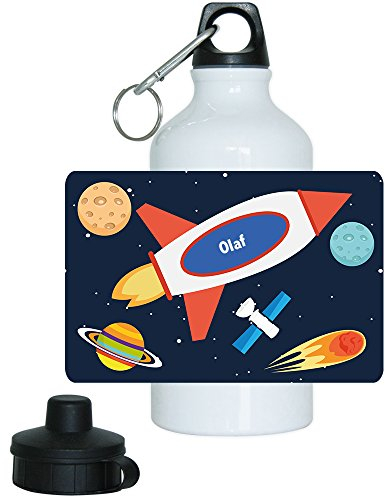 Eurofoto Trinkflasche mit Namen Olaf und schönem Weltraum-Motiv für Jungs