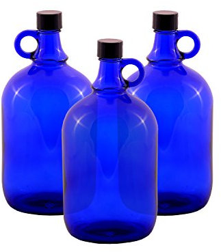 Garrafa de cristal azul con cierre de rosca de plástico negro y asa para Aquadea, 3 x 2 Liter