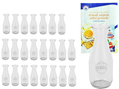 MamboCat 24er Set Weck Gläser 530ml 1/2 Liter Saftflasche mit 24 Glasdeckeln inkl. Gelierzauber Rezeptheft I Original Weck Glasflasche I Einweckflaschen mit Deckel für Säfte Saucen Öle UVM
