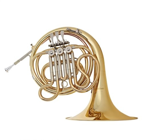 Student Bb Single French Horn by Gear4music | For beginners, single Bb horn with 3 keys, light gold lacquered finish, carry case and mouthpiece included