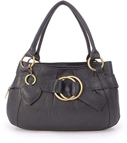 Gigi - Damen Leder Henkeltasche - Handtasche Klein/Mittelgroß - mit Herz Schlüsselring - OTHELLO 4466 - Schwarz