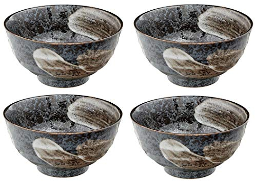4er Set Japan Suppenschale TENMOKU japanische Suppenschüssel Steinzeug Ø 17 cm, 8,6 cm hoch