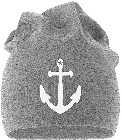 MoonWorks Coole Beanie aus weichem Jersey mit Anker Stern Anchor Star, Bedruckte Mütze für Herren und Damen, Grau Unisize