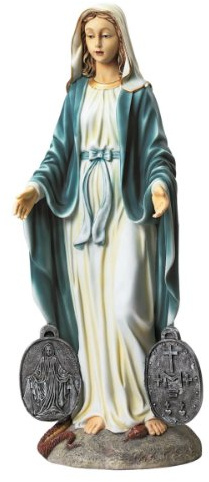 Design Toscano undertätige Medaille mit der Heiligen Madonna Gartenstatue, 20,5 x 24 x 58,5 cm