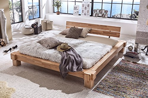 Holzwerk Massivholzbett Palermo Doppelbett Bett Massiv Kernbuche Balkenbett NEU Größen frei wählbar 140x200-200x200 (140x200)