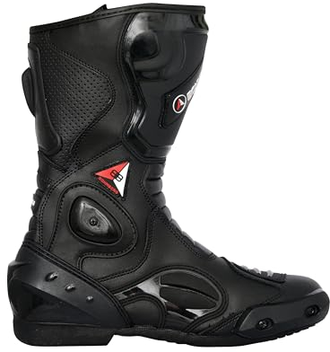 Bohmberg® Stivali da Moto, Stivali Sportivi in Pelle, Pelle Resistente Idrorepellente con Protezioni Fisse/Design Molto Cool/urbano, motociclista - 45