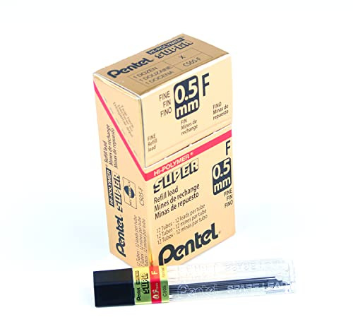 Pentel Super Hi-Polymer Lead Refill, 0.5mm, Fine, F, 144 Pieces of Lead (C505-F)