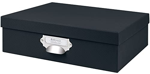 Rössler Papier 1343452700 - S.O.H.O. Aufbewahrungskartonage mit Griff und beschriftbarem Einsteckschild, Schwarz, 337 x 105 x 255 mm, 1 Stück