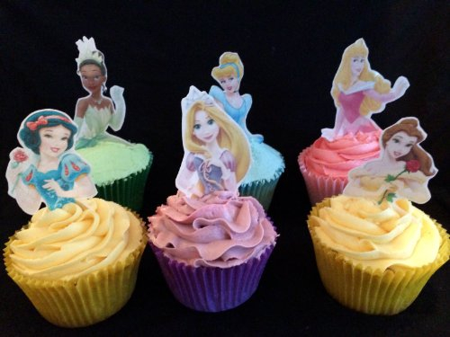12 Stand Up Premium Edible Wafer Paper Disney Princess Top Half Cake Toppers Decorations - 6 Different Princesses