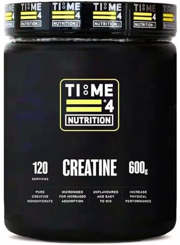 Time 4 Creatine Powder 600g - 120 x 5g Servings - Micronised Creatine Monohydrate Powder, Unflavoured 100% Pure Premium Grade Creatine Monohydrate, Easy to Mix, Vegan Friendly, Gluten Free, No Filler