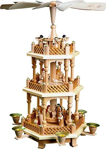 Weihnachtspyramide Erzgebirge Richard Glässer Seiffen Kerzenpyramide Pyramide Christi Geburt 2-stöckig Holz Natur, 16721