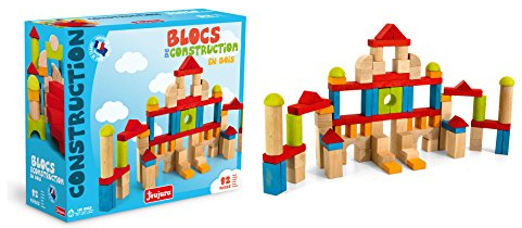 Jeujura J8243 Stück Holzbausteine in Box, merhfarbig, 82 Pièces en Bois
