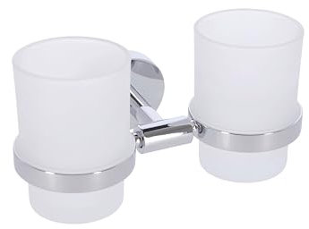 INDA | Portabicchiere a Parete (19x10x9,5cm) | Serie Forum, con 2 Bicchieri in Vetro Satinato, Facile da Installare, con Viti e Tasselli, Design Essenziale - Cromato