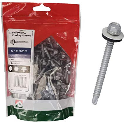 50 x Roofing Screws for Metal Sheets & Cladding Self Drill 5.5 x 70mm Hex Head