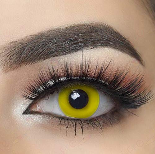 MYSA LENS® Lentilles De Contact De Couleur Fantaisie Crazy Lens Cosplay halloween Yeux Jaune Oeil Demon Yellow Out Etui Offert 12 mois sans correction