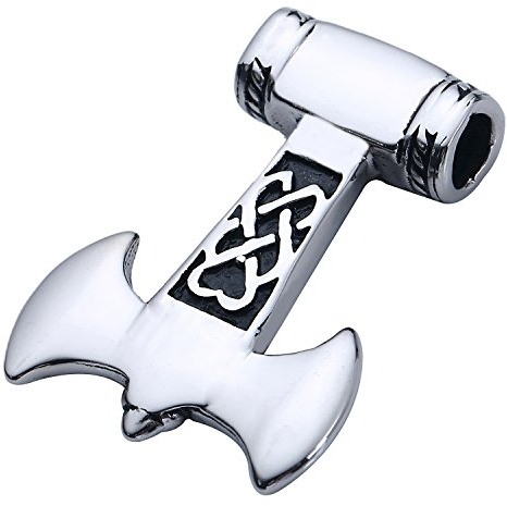 DonDon Men's Viking Axe Stainless Steel Pendant Silver