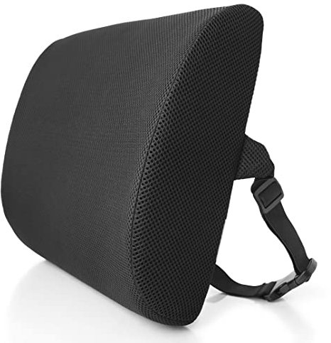 MemorySoft Premium Lumbar Support Pillow Memory Foam Lower Back Support Cushion for your Home, Office Chair, and Car - NEW Ergonomic Memory Foam Design with Cool Mesh Fabric (Black)