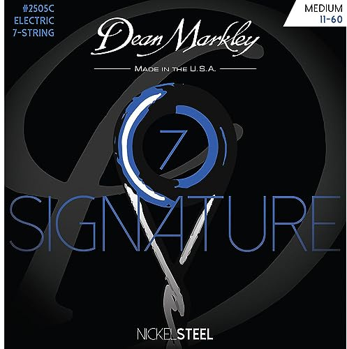 Electric Guitar Strings Nickel Steel Signature 7 String Set. Nickel Wound Guitar Strings Medium, Soft Electric Guitar Strings for a Superior Tone and Sustainability, 11-60, 2505C Medium Gauge