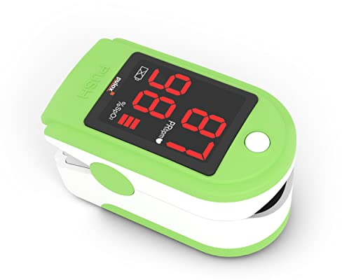 Pulox PO-100 Pulsoximeter mit LED-Anzeige, inkl. Hardcase, Batterien, Schutzhülle, Nylontasche und Trageband Grün