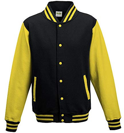 Just Hoods - Giacca College Varsity Jacket, unisex Jet Black/Sun Yellow M
