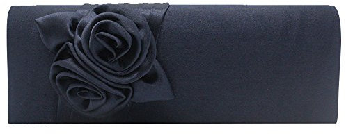 wocharm Satin Envelope Floral Flower Wedding Ladies Party Prom Evening Clutch Bag Handbag UK Post(Navy blue)
