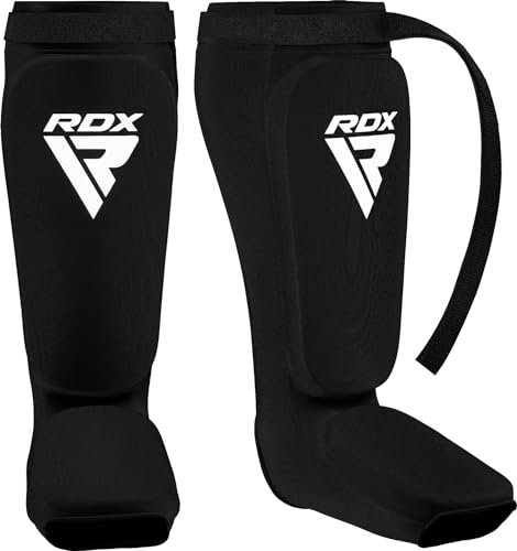 RDX Espinilleras Kick Boxing Muay Thai, Aprobado por SATRA, Espinilla Empeine Protección Pads, MMA Shin Pierna Guardia para Sparring Boxeo BJJ Kárate Entrenamiento, Hombre Mujere (Negro, L)