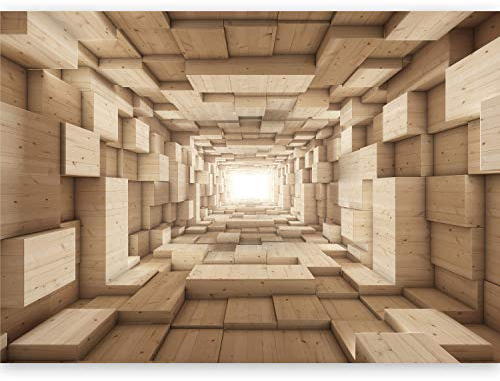 Fototapete - Tapete XXL 3D Effekt 500x280cm - Foto Tapete Schlafzimmer Wohnzimmer Moderne Vliestapete XXL Wandtapete Motivtapeten 3d Effekt Wand Dekoration - Abstrakt Tunnel Holzoptik geometrisch