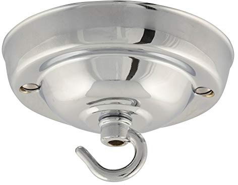 ElekTek Deckenrosette mit Haken Durchmesser 108 mm Metallausführungen Pulverlackierung für Deckenhängeleuchten und Kronleuchter Chrom