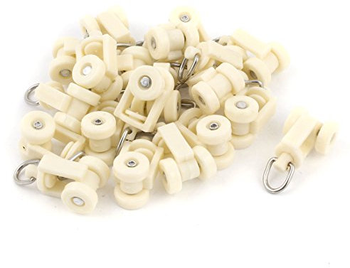 sourcing map 20pcs Glisseur Rail Rideaux Roulette Crochet Roue Rideaux Coulissant Poulie pour Fenêtre Voilage Blanc Plastique Rouleau 12mm diamètre