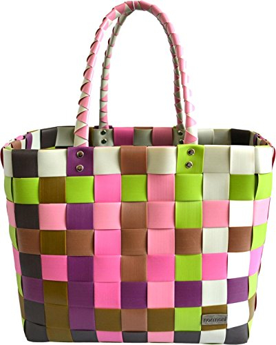normani Einkaufskorb Shopper geflochten aus Kunststoff - robuster Strandkorb aus wasserabweisendem Material Farbe Classic/Orchidea