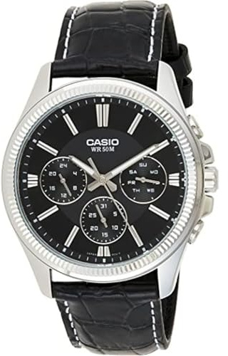 Casio MTP-1375L-1 Men's Analogue Quartz Watch with Leather Strap, Black, 35, Dress
