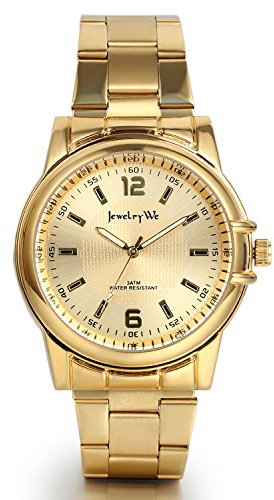 JewelryWe Herren Armbanduhr, 30M Wasserdicht Business Casual Analog Quarz Uhr, Gold Edelstahl Armband mit Gold Digital Zifferblatt