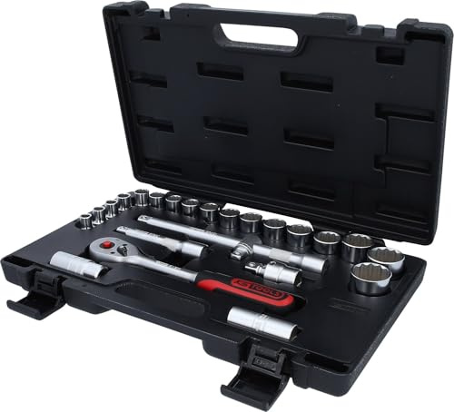 KS Tools 911.1595 1/2 Zoll 12-Kant Steckschlüssel-Satz | inklusive Umschaltknarre, 45-Zahn | matt satiniert | 24-tlg.